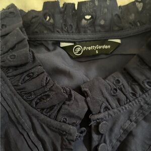 PrettyGarden Navy Blouse with Eyelet Details